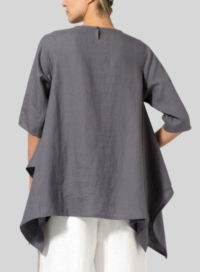 Linen Half Sleeves Handkerchief Hem Tunic