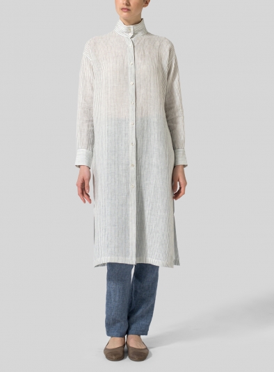 Linen High Stand Collar Long Shirt
