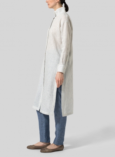 Linen High Stand Collar Long Shirt