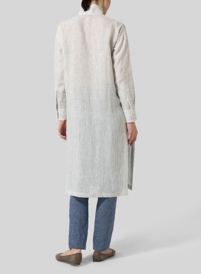 Linen High Stand Collar Long Shirt