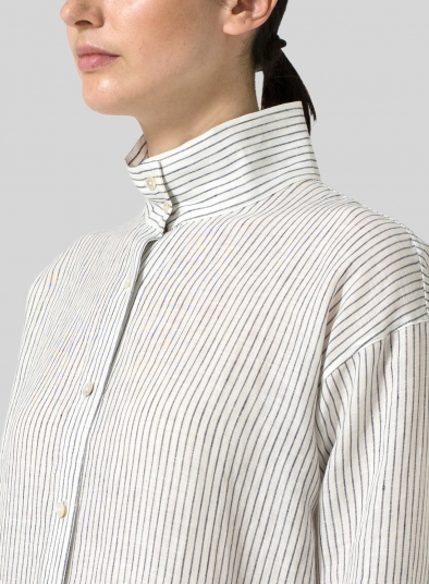 Linen High Stand Collar Long Shirt