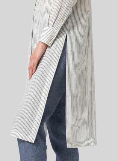 Linen High Stand Collar Long Shirt