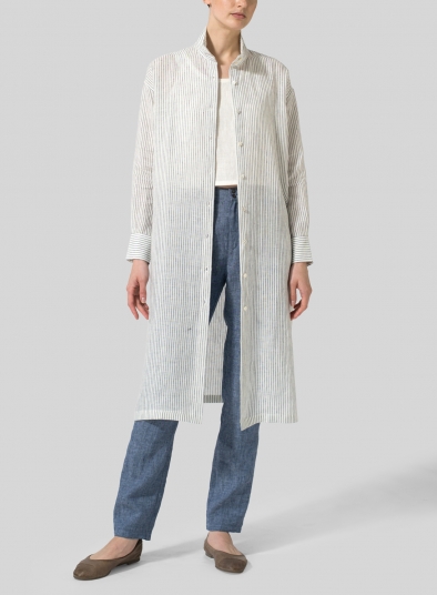 Linen High Stand Collar Long Shirt