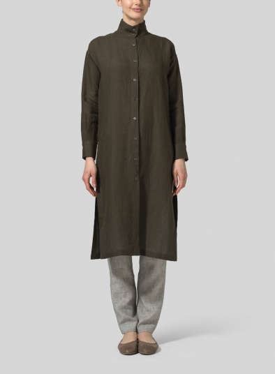 Linen High Stand Collar Long Shirt