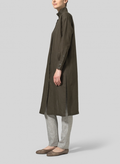 Linen High Stand Collar Long Shirt