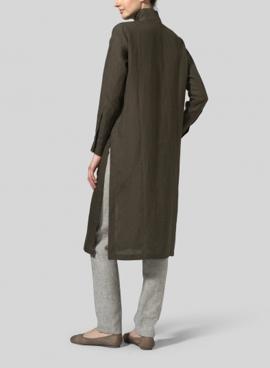 Linen High Stand Collar Long Shirt