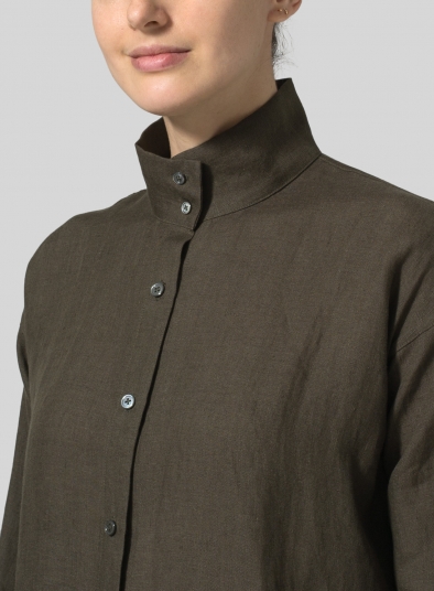 Linen High Stand Collar Long Shirt