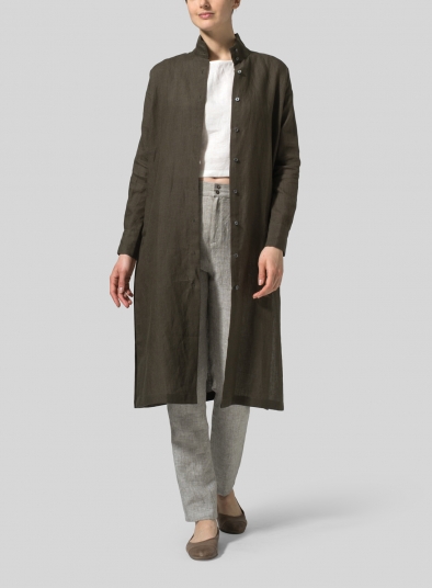 Linen High Stand Collar Long Shirt