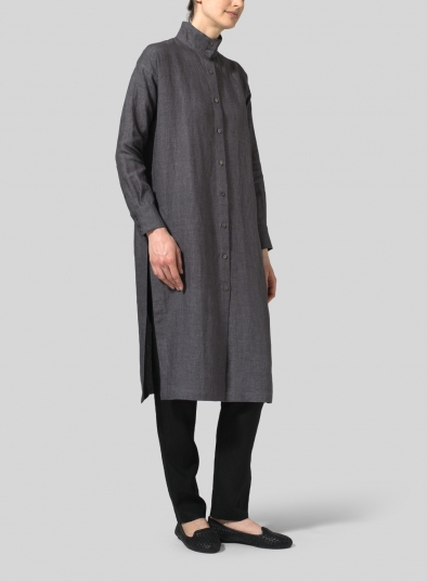 Linen High Stand Collar Long Shirt