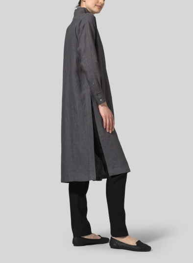 Linen High Stand Collar Long Shirt