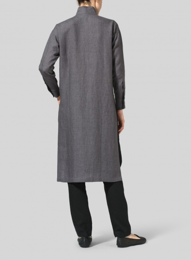 Linen High Stand Collar Long Shirt