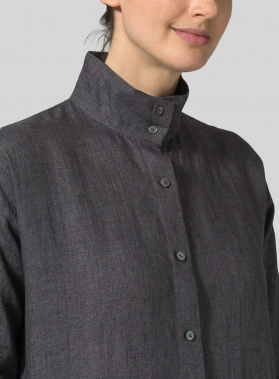 Linen High Stand Collar Long Shirt