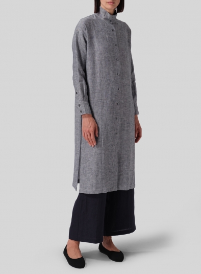 Linen High Stand Collar Long Shirt