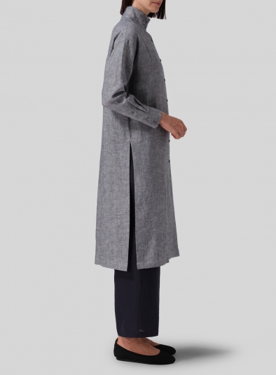 Linen High Stand Collar Long Shirt