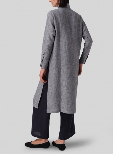 Linen High Stand Collar Long Shirt