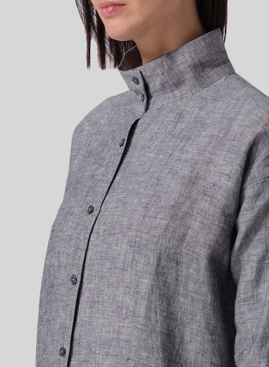 Linen High Stand Collar Long Shirt