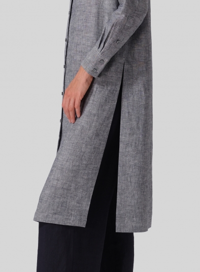 Linen High Stand Collar Long Shirt