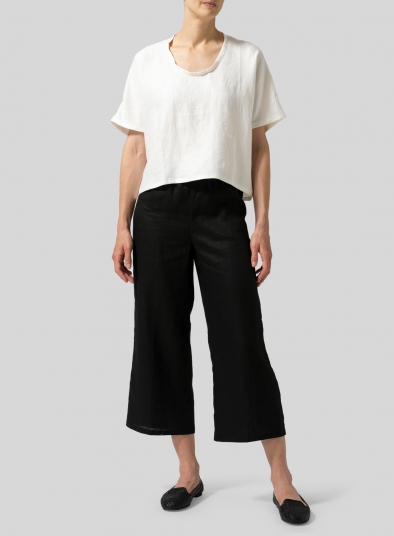 Twill Linen Classic Dropped Shoulder Top