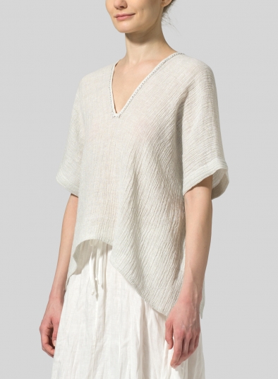 Linen V-Neck Classic Pullover Blouse