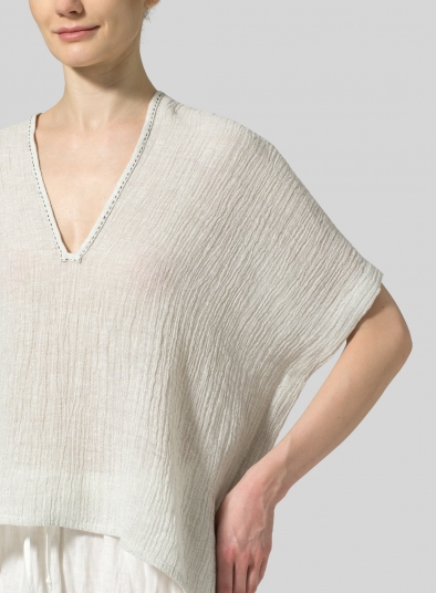 Linen V-Neck Classic Pullover Blouse