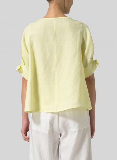 Linen Short Lantern Sleeve Top