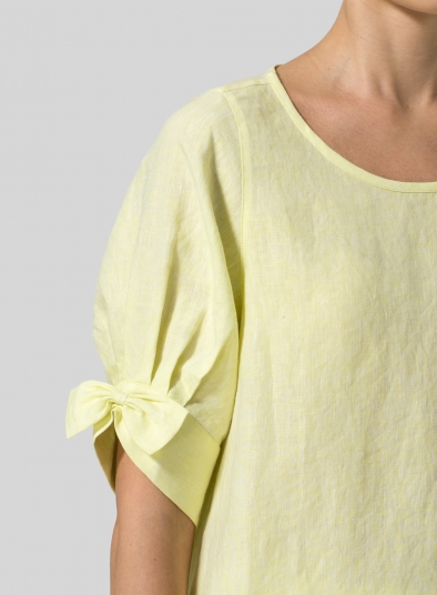 Linen Short Lantern Sleeve Top