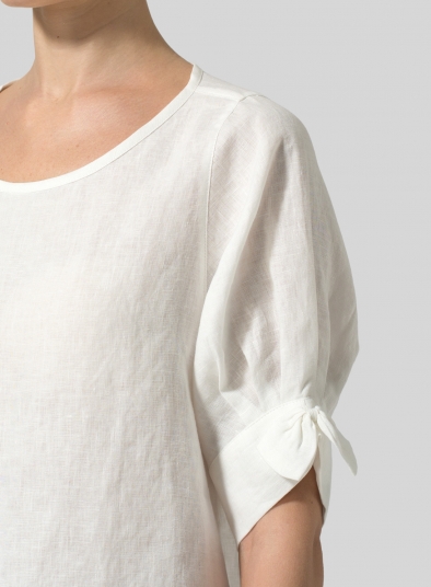 Linen Short Lantern Sleeve Top