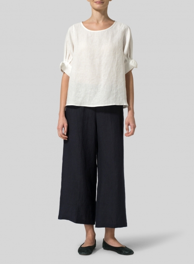 Linen Short Lantern Sleeve Top