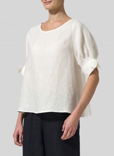 Linen Short Lantern Sleeve Top