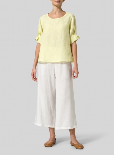 Linen Short Lantern Sleeve Top