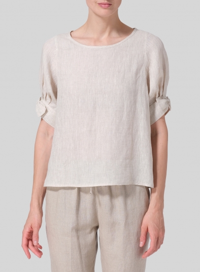 Linen Short Lantern Sleeve Top