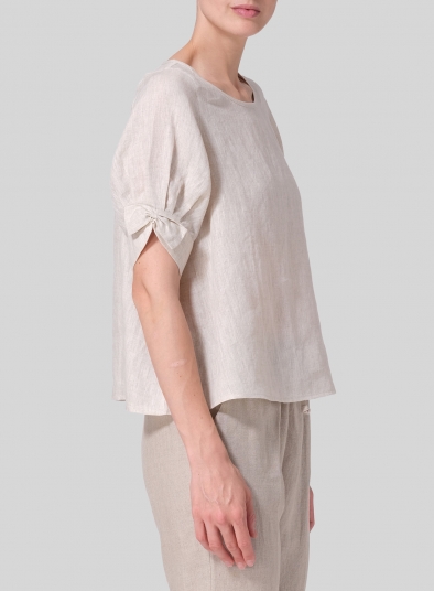 Linen Short Lantern Sleeve Top