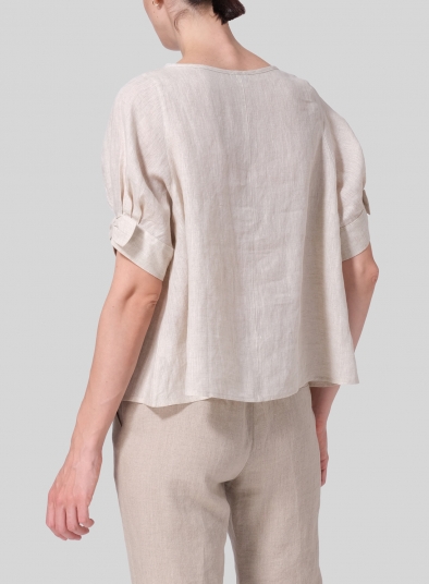 Linen Short Lantern Sleeve Top