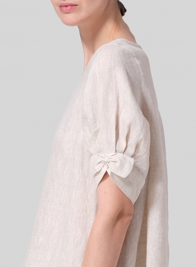 Linen Short Lantern Sleeve Top