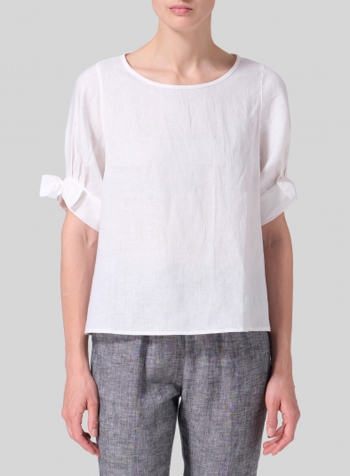 Linen Short Lantern Sleeve Top