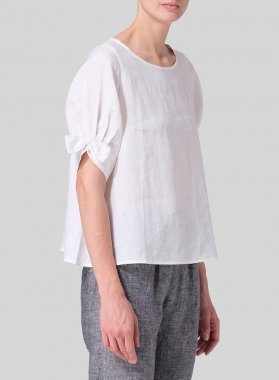Linen Short Lantern Sleeve Top