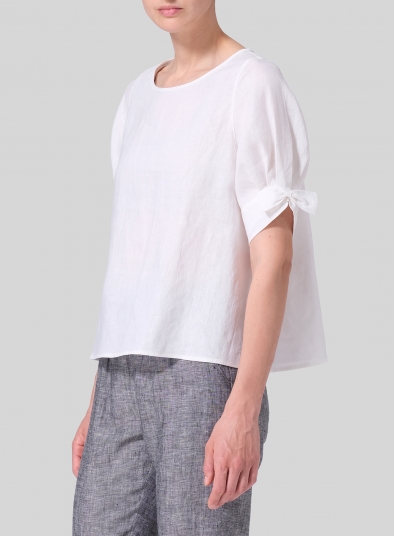 Linen Short Lantern Sleeve Top