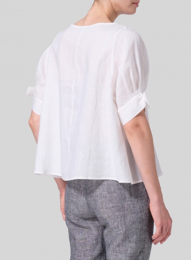 Linen Short Lantern Sleeve Top