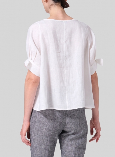 Linen Short Lantern Sleeve Top