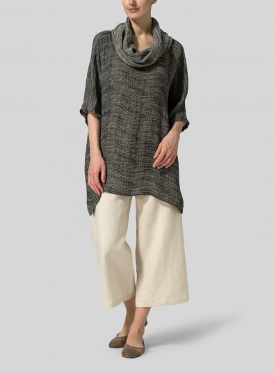 Gauze Linen Cowl Neck Top