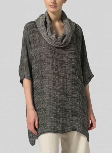 Gauze Linen Cowl Neck Top