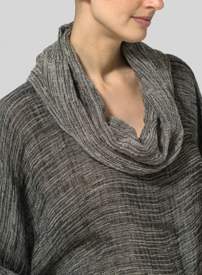 Gauze Linen Cowl Neck Top