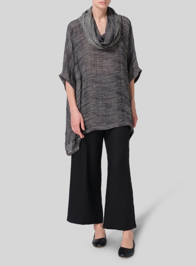 Gauze Linen Cowl Neck Top