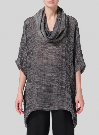 Gauze Linen Cowl Neck Top