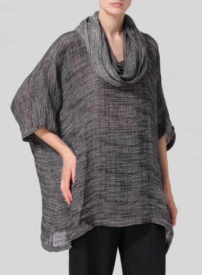 Gauze Linen Cowl Neck Top