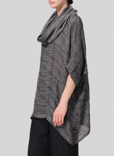 Gauze Linen Cowl Neck Top