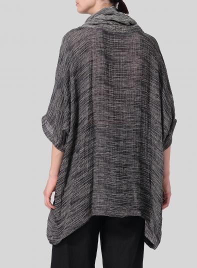 Gauze Linen Cowl Neck Top