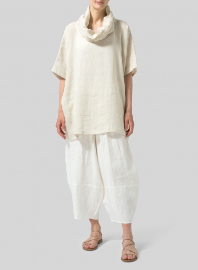 Linen Cowl Neck Half Sleeve Top