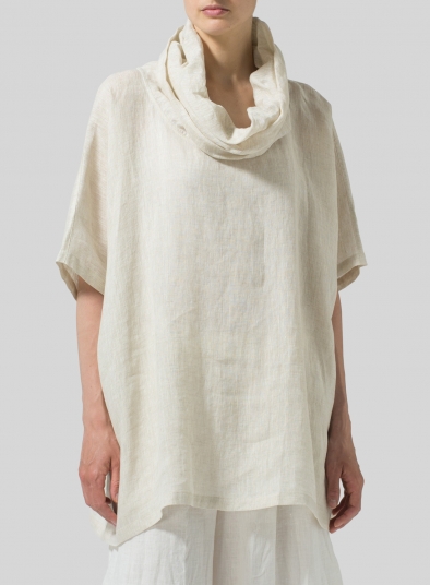 Linen Cowl Neck Half Sleeve Top