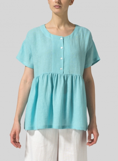 Linen Dropped Shoulder Round Neck Top